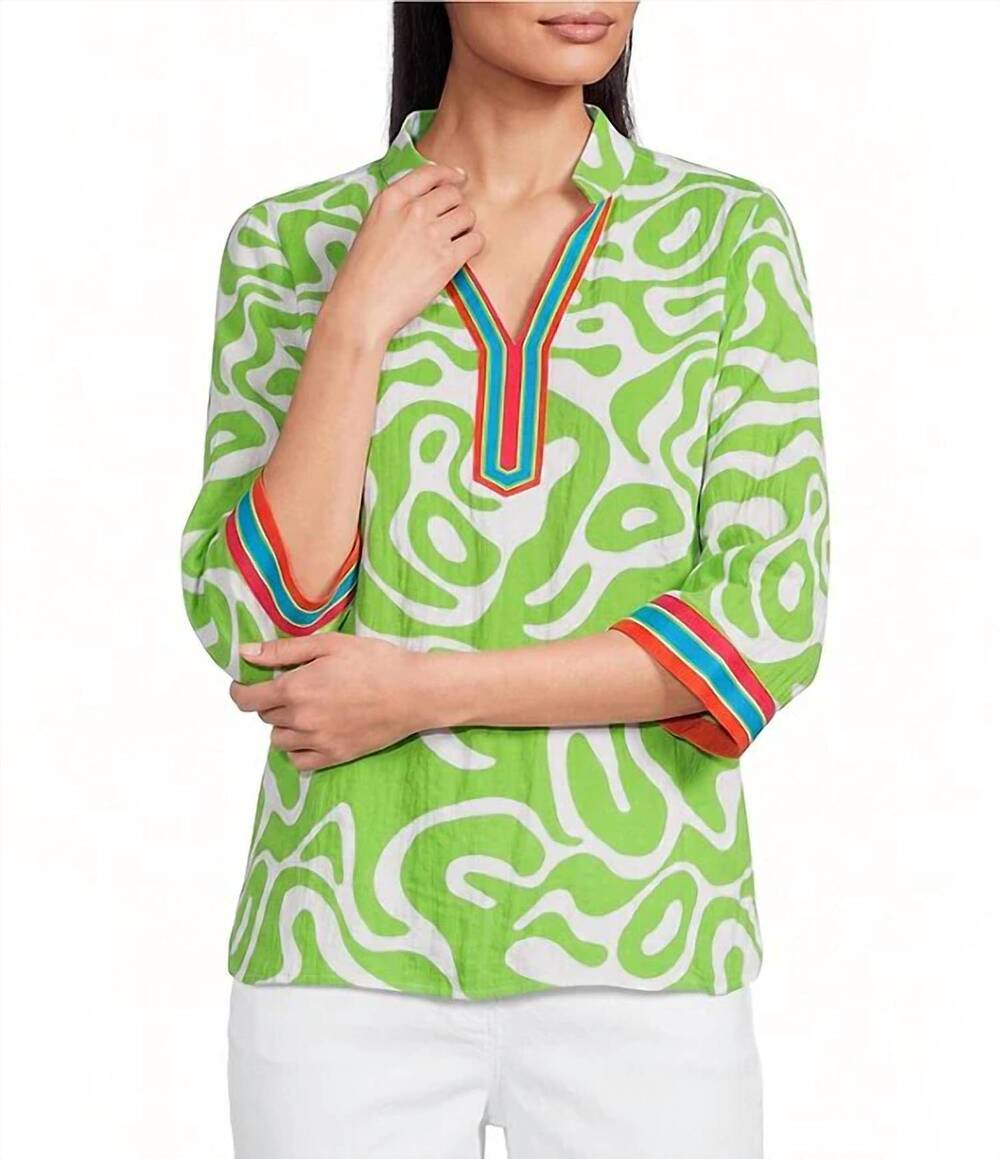 NEW MULTIPLES 3/4 sleeve notch neck top in multi